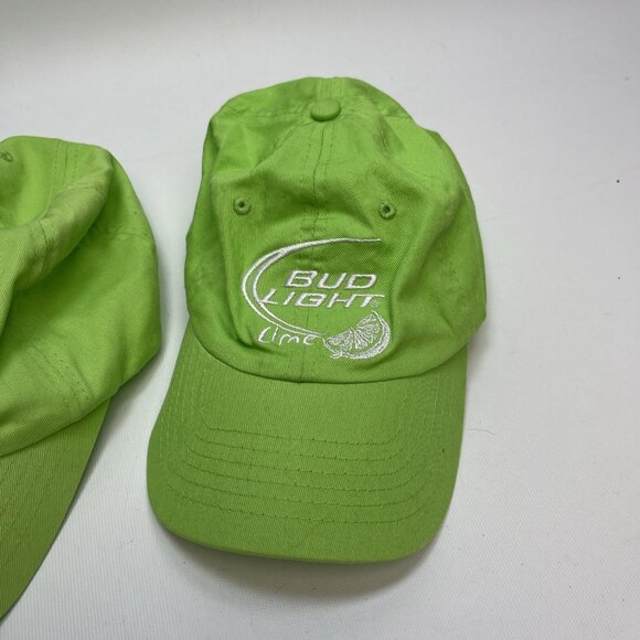 Lot x 2 Bud Light Lime Hat Neon Green One Size Adjustable Embroidered Strapback - Picture 3 of 9